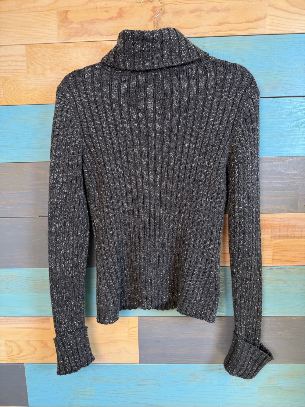 INC International Concepts Charcoal Metallic Ribbed Turtleneck Sweater